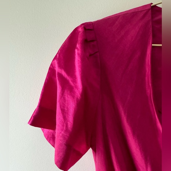 HORSES ATELIER Hot Pink Linen Midi Wrap Dress - Picture 6 of 9